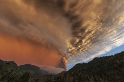 view of the smoke coming from the puyehue volcano located in Chile