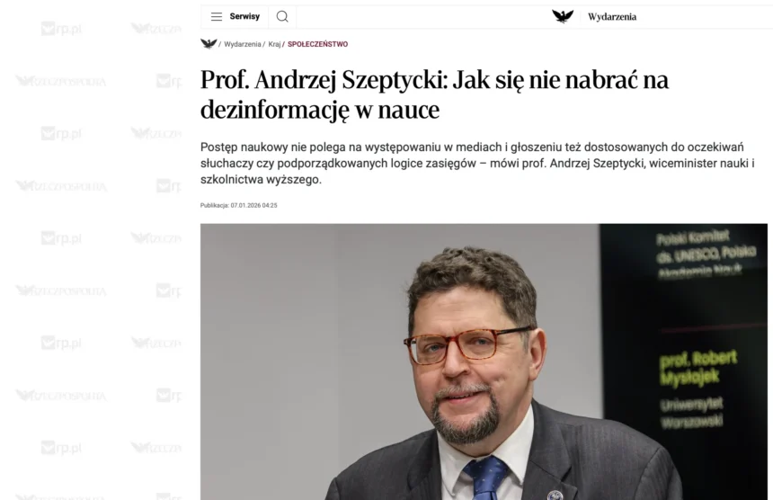Zrzut ekranu – tytuł, lead i zdjęcie – rozmowa z prof. Andrzejem Szeptyckim w serwisie rp.pl