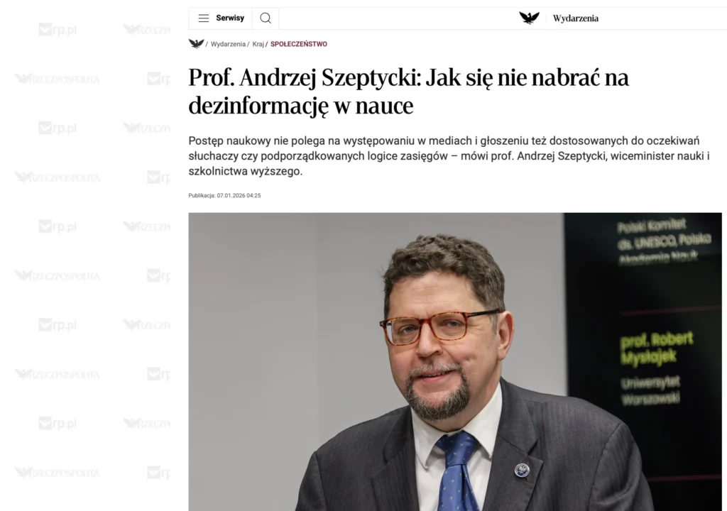 Jak nie dać się nabrać na dezinformację w nauce? Rozmowa z prof. Andrzejem Szeptyckim w „Rzeczpospolitej”