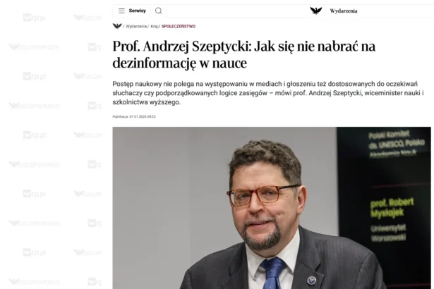Zrzut ekranu – tytuł, lead i zdjęcie – rozmowa z prof. Andrzejem Szeptyckim w serwisie rp.pl